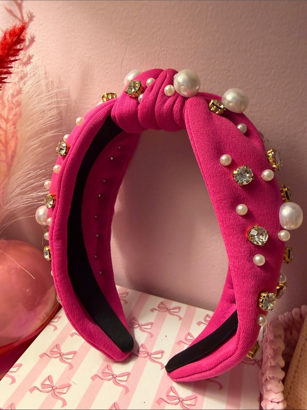 Embellished Pink Pearl & Crystal Knot Headband